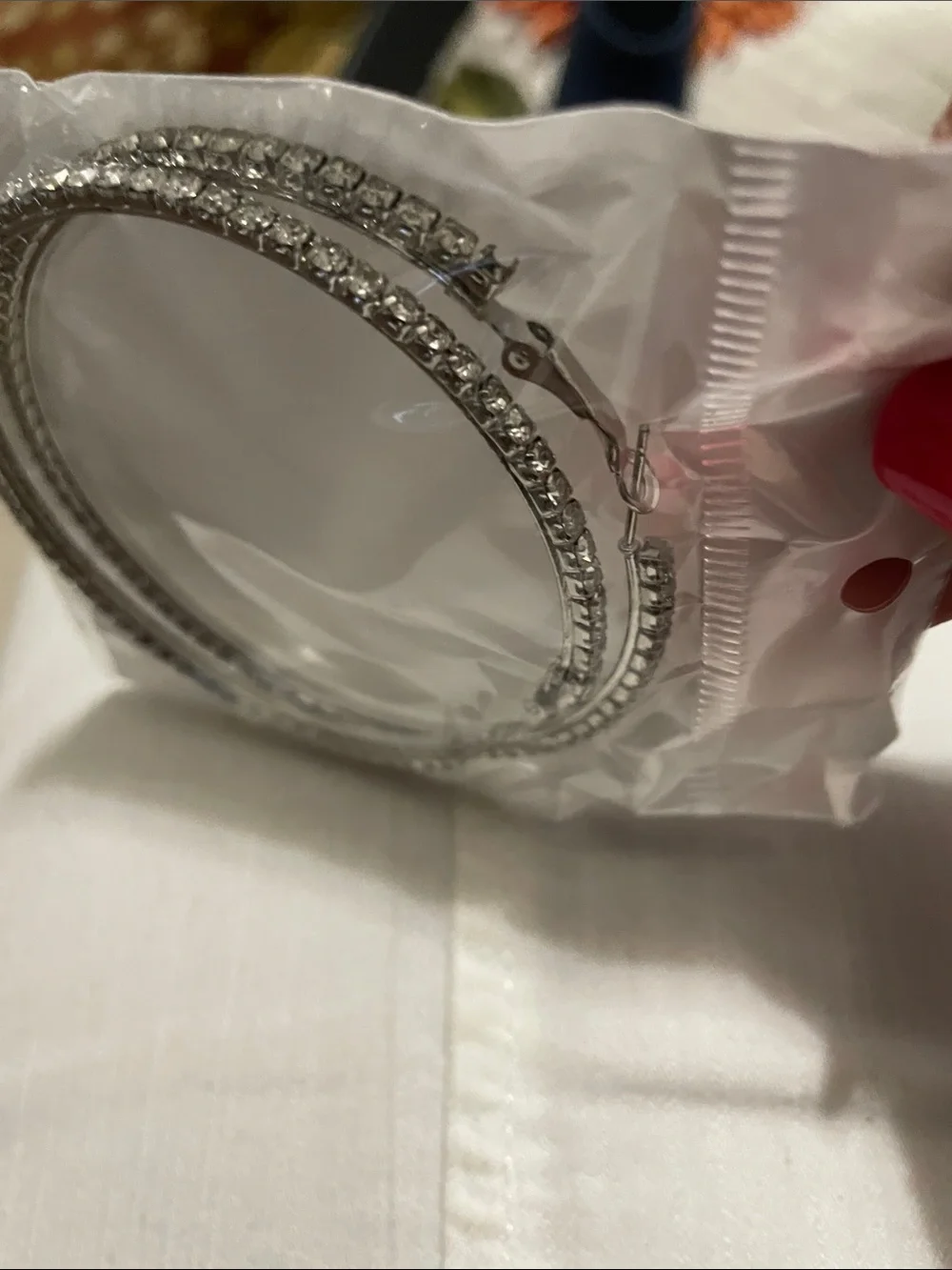 Rhinestone crystal Pave’ Hoop Earrings Brand New in bag w Top latch closure